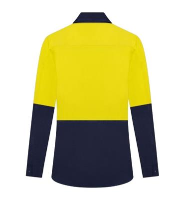 LADIES HI VIS LONG SLEEVE 100% COTTON DRILL SHIRT TWO TONE