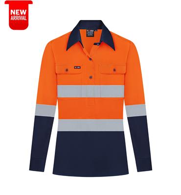 RIGGERS AIRFLEX LADIES LONG SLEEVE CLOSED FRONT COTTON DRILL SHIRT W/ PERFORATED REFLECTIVE TWO TONE