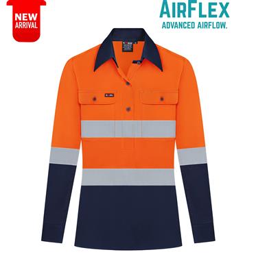 RIGGERS AIRFLEX LADIES LONG SLEEVE CLOSED FRONT COTTON DRILL SHIRT W/ PERFORATED REFLECTIVE TWO TONE