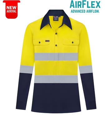 RIGGERS AIRFLEX LADIES LONG SLEEVE CLOSED FRONT COTTON DRILL SHIRT W/ PERFORATED REFLECTIVE TWO TONE