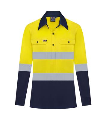 RIGGERS AIRFLEX LADIES LONG SLEEVE CLOSED FRONT COTTON DRILL SHIRT W/ PERFORATED REFLECTIVE TWO TONE