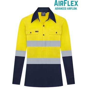 RIGGERS AIRFLEX LADIES LONG SLEEVE CLOSED FRONT COTTON DRILL SHIRT W/ PERFORATED REFLECTIVE TWO TONE