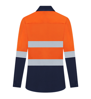 LADIES HI VIS ULTRA COOL LONG SLEEVE 100% COTTON VENTED SHIRT WITH REFLECTIVE TWO TONE