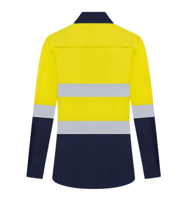 LADIES HI VIS ULTRA COOL LONG SLEEVE 100% COTTON VENTED SHIRT WITH REFLECTIVE TWO TONE