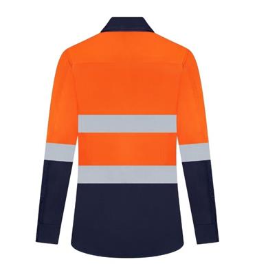 LADIES HI VIS LONG SLEEVE 100% COTTON DRILL SHIRT WITH REFLECTIVE TWO TONE