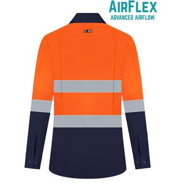 RIGGERS AIRFLEX LADIES LONG SLEEVE COTTON DRILL SHIRT WITH PERFORATED REFLECTIVE TWO TONE