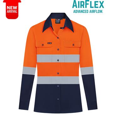 RIGGERS AIRFLEX LADIES LONG SLEEVE COTTON DRILL SHIRT WITH PERFORATED REFLECTIVE TWO TONE