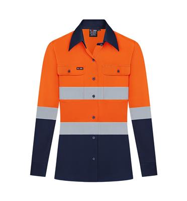 RIGGERS AIRFLEX LADIES LONG SLEEVE COTTON DRILL SHIRT WITH PERFORATED REFLECTIVE TWO TONE