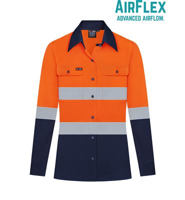 RIGGERS AIRFLEX LADIES LONG SLEEVE COTTON DRILL SHIRT WITH PERFORATED REFLECTIVE TWO TONE
