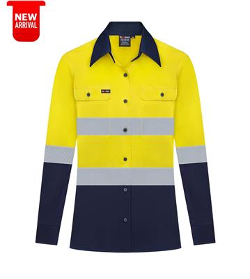 RIGGERS AIRFLEX LADIES LONG SLEEVE COTTON DRILL SHIRT WITH PERFORATED REFLECTIVE TWO TONE