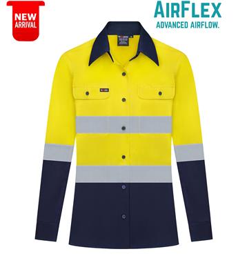 RIGGERS AIRFLEX LADIES LONG SLEEVE COTTON DRILL SHIRT WITH PERFORATED REFLECTIVE TWO TONE
