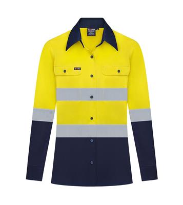 RIGGERS AIRFLEX LADIES LONG SLEEVE COTTON DRILL SHIRT WITH PERFORATED REFLECTIVE TWO TONE