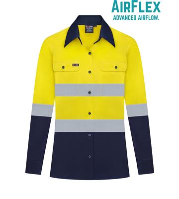 RIGGERS AIRFLEX LADIES LONG SLEEVE COTTON DRILL SHIRT WITH PERFORATED REFLECTIVE TWO TONE