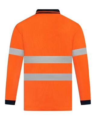 HI VIS LONG SLEEVE MICROMESH POLO WITH REFLECTIVE TWO TONE