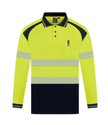 HI VIS LONG SLEEVE MICROMESH POLO WITH SEGMENTED REFLECTIVE TWO TONE