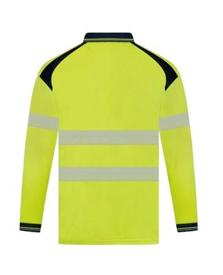 HI VIS LONG SLEEVE MICROMESH POLO WITH SEGMENTED REFLECTIVE TWO TONE