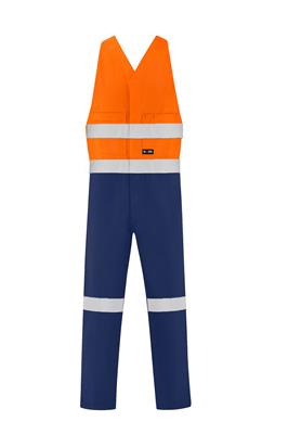 HI VIS ACTION BACK COTTON DRILL OVERALLS WITH REFLECTIVE TWO TONE