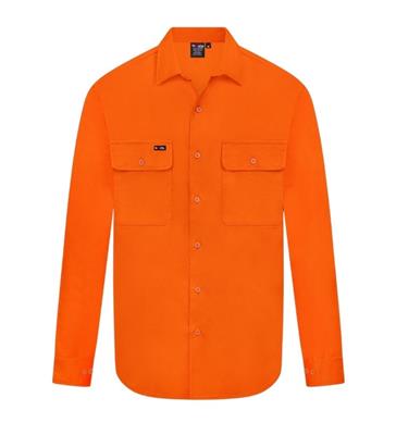HI VIS LONG SLEEVE 100% COTTON DRILL SHIRT