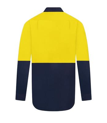 HI VIS LONG SLEEVE 100% COTTON DRILL SHIRT TWO TONE