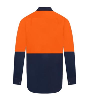 HI VIS LONG SLEEVE 100% COTTON DRILL SHIRT TWO TONE