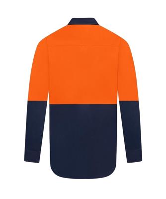 HI VIS ULTRA COOL LONG SLEEVE CLOSED FRONT 100% COTTON VENTED SHIRT TWO TONE