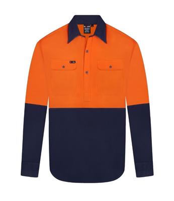 HI VIS ULTRA COOL LONG SLEEVE CLOSED FRONT 100% COTTON VENTED SHIRT TWO TONE