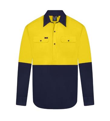 HI VIS ULTRA COOL LONG SLEEVE CLOSED FRONT 100% COTTON VENTED SHIRT TWO TONE