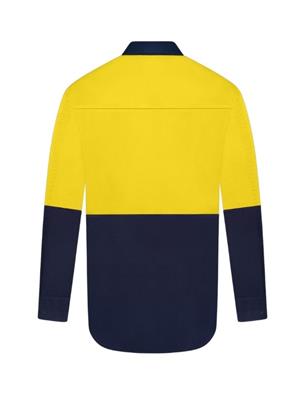 HI VIS ULTRA COOL LONG SLEEVE CLOSED FRONT 100% COTTON VENTED SHIRT TWO TONE