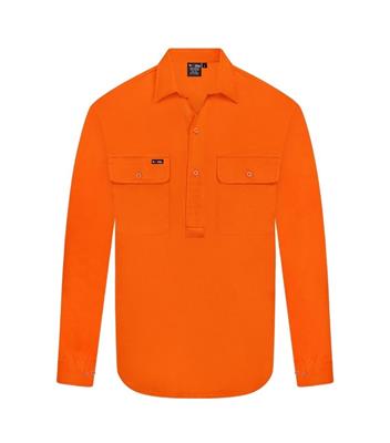 HI VIS LONG SLEEVE CLOSED FRONT 100% COTTON DRILL SHIRT