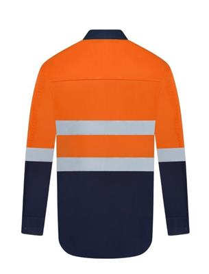 HI VIS ULTRA COOL LONG SLEEVE CLOSED FRONT 100% COTTON VENTED SHIRT WITH REFLECTIVE TWO TONE