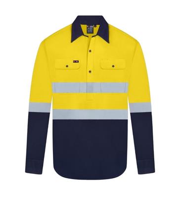HI VIS ULTRA COOL LONG SLEEVE CLOSED FRONT 100% COTTON VENTED SHIRT WITH REFLECTIVE TWO TONE