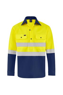HI VIS ULTRA COOL LONG SLEEVE CLOSED FRONT 100% COTTON VENTED SHIRT WITH REFLECTIVE TWO TONE