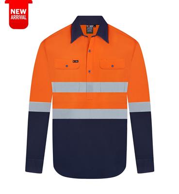 RIGGERS AIRFLEX LONG SLEEVE CLOSED FRONT COTTON DRILL SHIRT WITH PERFORATED REFLECTIVE TWO TONE