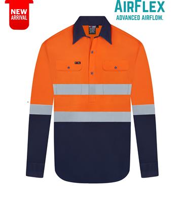 RIGGERS AIRFLEX LONG SLEEVE CLOSED FRONT COTTON DRILL SHIRT WITH PERFORATED REFLECTIVE TWO TONE