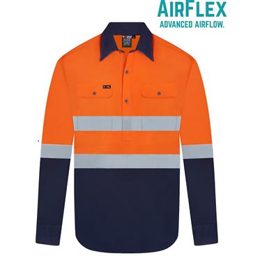 RIGGERS AIRFLEX LONG SLEEVE CLOSED FRONT COTTON DRILL SHIRT WITH PERFORATED REFLECTIVE TWO TONE