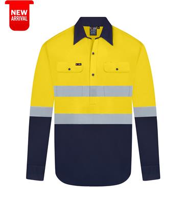 RIGGERS AIRFLEX LONG SLEEVE CLOSED FRONT COTTON DRILL SHIRT WITH PERFORATED REFLECTIVE TWO TONE