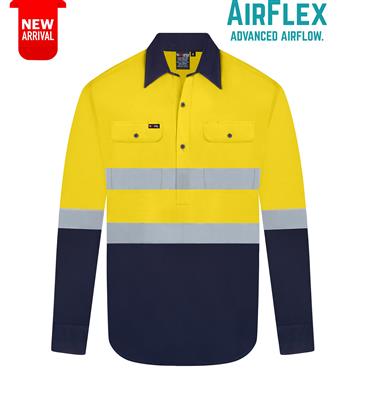 RIGGERS AIRFLEX LONG SLEEVE CLOSED FRONT COTTON DRILL SHIRT WITH PERFORATED REFLECTIVE TWO TONE
