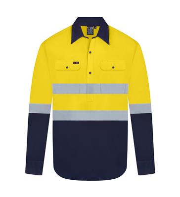 RIGGERS AIRFLEX LONG SLEEVE CLOSED FRONT COTTON DRILL SHIRT WITH PERFORATED REFLECTIVE TWO TONE