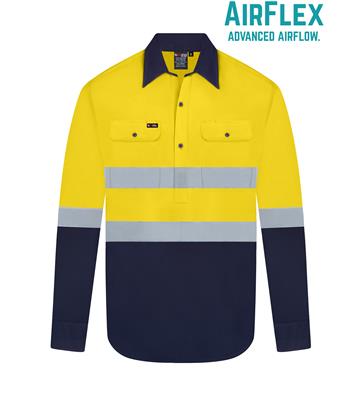 RIGGERS AIRFLEX LONG SLEEVE CLOSED FRONT COTTON DRILL SHIRT WITH PERFORATED REFLECTIVE TWO TONE