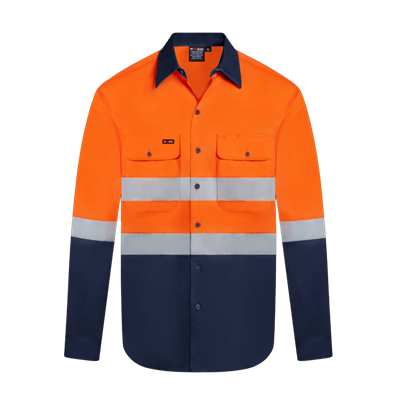 HI VIS ULTRA COOL LONG SLEEVE 100% COTTON VENTED SHIRT WITH REFLECTIVE TWO TONE
