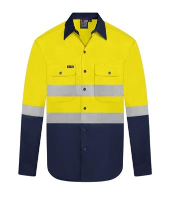HI VIS ULTRA COOL LONG SLEEVE 100% COTTON VENTED SHIRT WITH REFLECTIVE TWO TONE