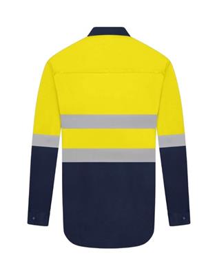 HI VIS ULTRA COOL LONG SLEEVE 100% COTTON VENTED SHIRT WITH REFLECTIVE TWO TONE