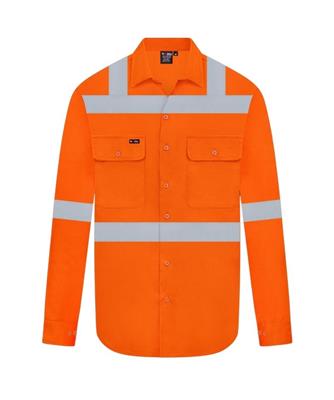 HI VIS LONG SLEEVE 100% COTTON DRILL SHIRT WITH X STYLE REFLECTIVE