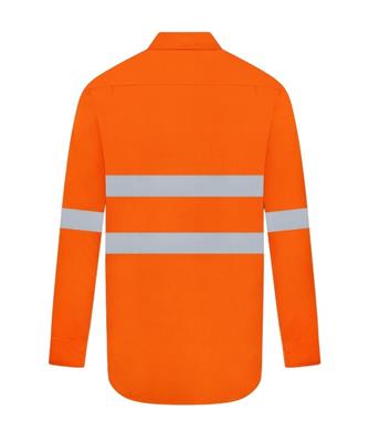 HI VIS LONG SLEEVE 100% COTTON DRILL SHIRT WITH REFLECTIVE