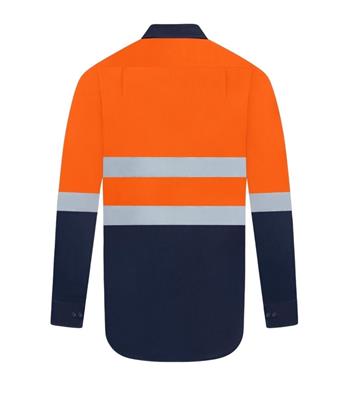 HI VIS LONG SLEEVE 100% COTTON DRILL SHIRT WITH REFLECTIVE TWO TONE