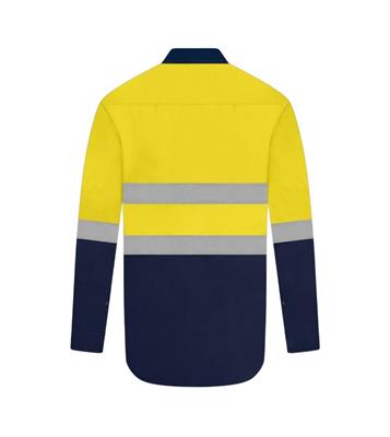 HI VIS LONG SLEEVE 100% COTTON DRILL SHIRT WITH REFLECTIVE TWO TONE