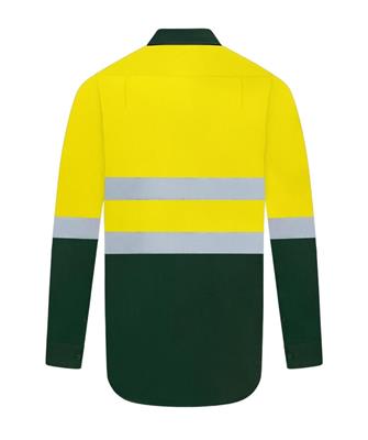 HI VIS LONG SLEEVE 100% COTTON DRILL SHIRT WITH REFLECTIVE TWO TONE