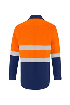 HI VIS LONG SLEEVE 100% COTTON DRILL SHIRT WITH REFLECTIVE TWO TONE