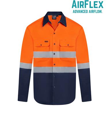 RIGGERS AIRFLEX LONG SLEEVE COTTON DRILL SHIRT WITH PERFORATED REFLECTIVE TWO TONE