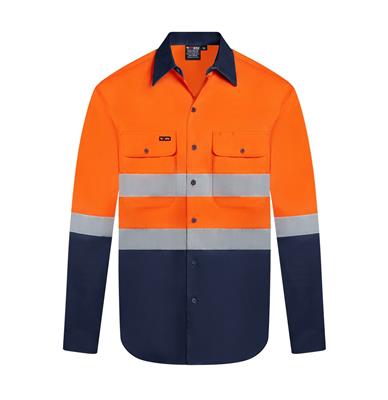 RIGGERS AIRFLEX LONG SLEEVE COTTON DRILL SHIRT WITH PERFORATED REFLECTIVE TWO TONE